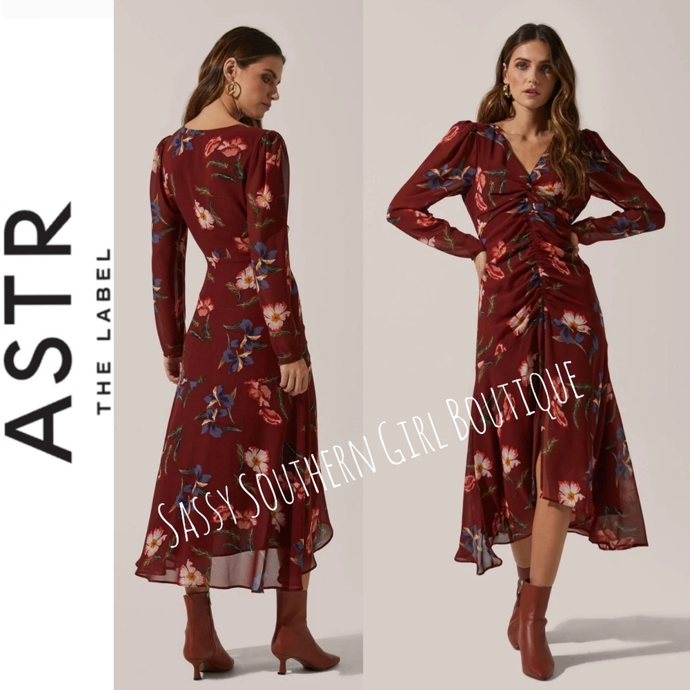 🆕⭐ ASTR The Label Rust Red Floral Midi Dress
